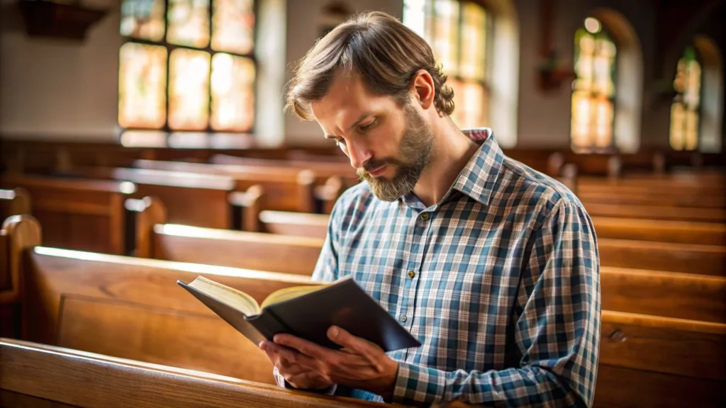 homem procurando versiculos biblicos para abertura de culto de missões
