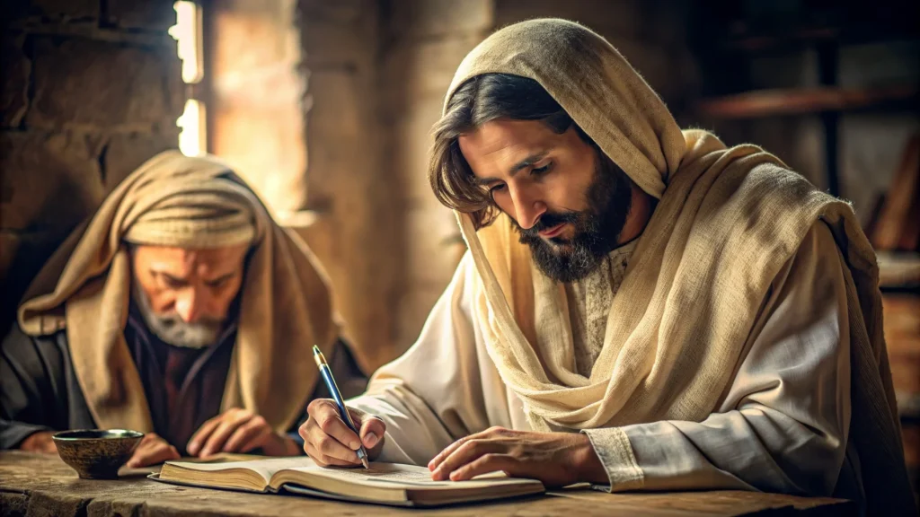 discípulo de jesus escrevendo o livro de lucas na bíblia