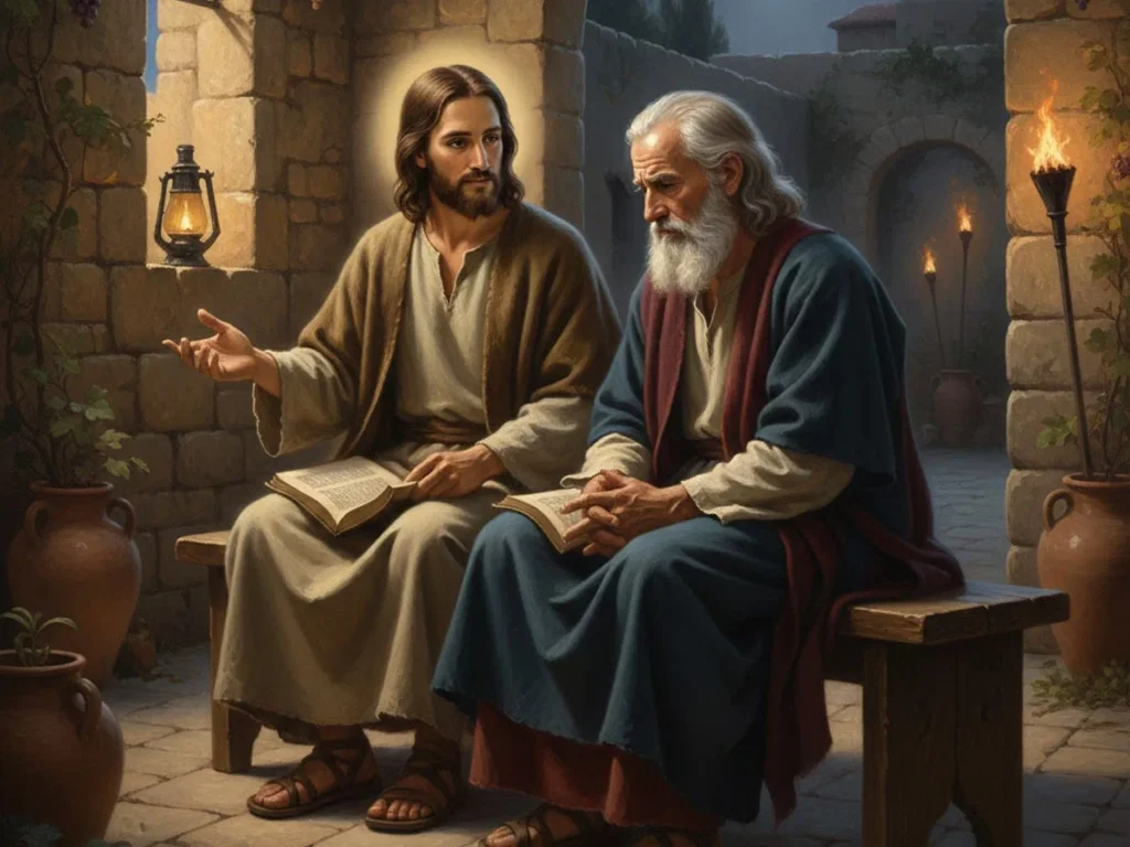 Jesus ensinando Nicodemos sobre nascer de novo