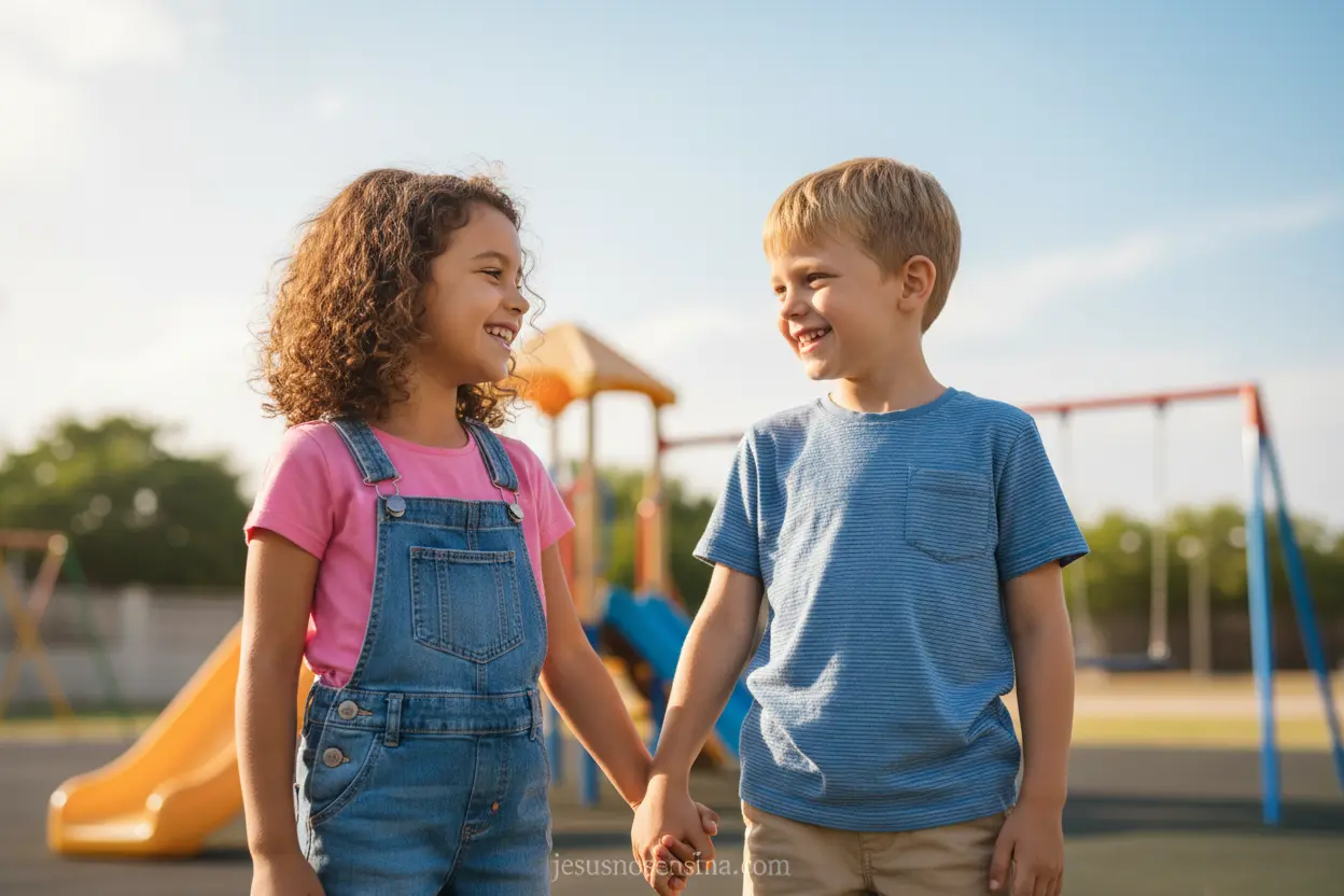 Amizade e Testemunho Infantil Crianças compartilhando amor e testemunho em suas amizades