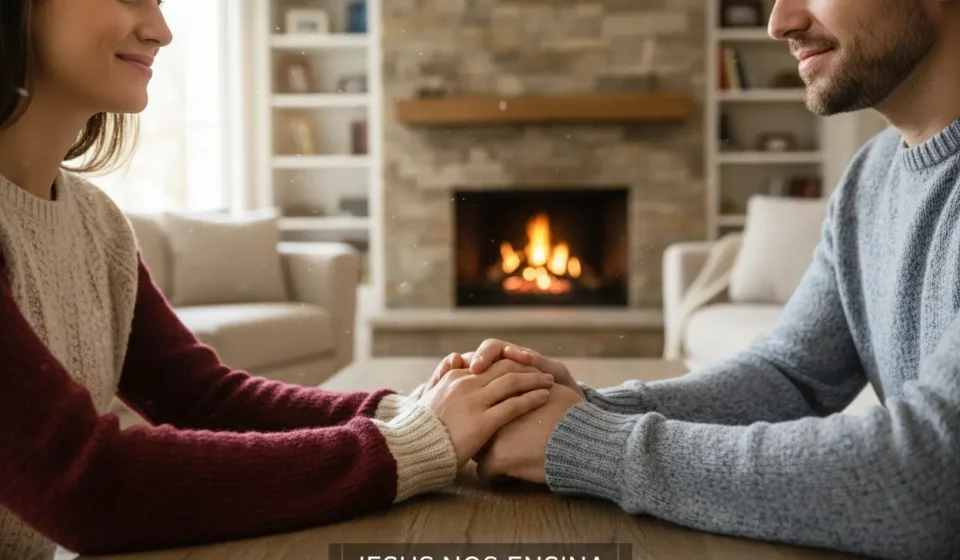 Um casal cristão de mãos dadas, simbolizando a união e a superação do orgulho no casamento.