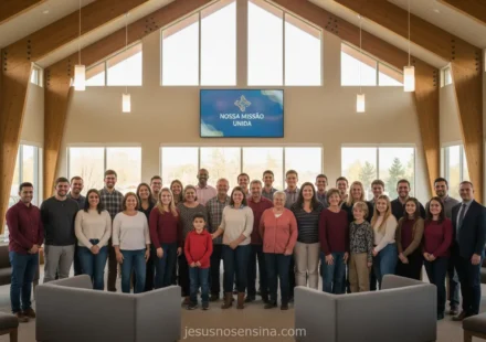 Propósito Bíblico da Congregação: Como Trazer o Reino dos Céus à Terra Pessoas diversas em uma igreja, simbolizando o propósito da congregação.