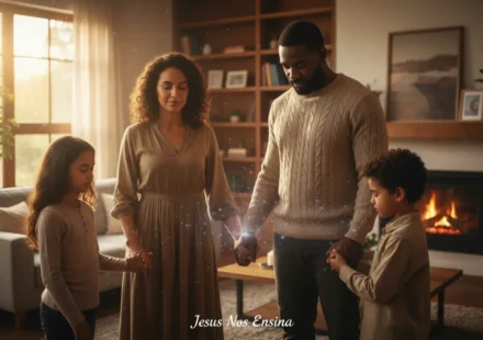 Proteger a Família Espiritualmente: Guia Bíblico para o Lar Cristão Família orando unida em casa, buscando proteção espiritual.