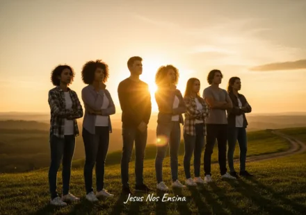 Propósito de Deus para Jovens: Encontre Sua Missão e Viva com Significado Grupo de jovens olhando para o horizonte, simbolizando a busca pelo propósito de Deus.