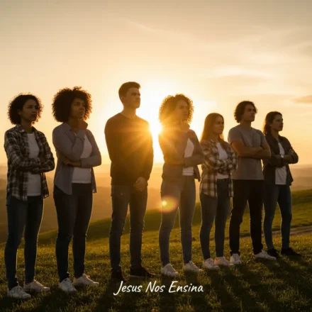 Propósito de Deus para Jovens: Encontre Sua Missão e Viva com Significado Grupo de jovens olhando para o horizonte, simbolizando a busca pelo propósito de Deus.