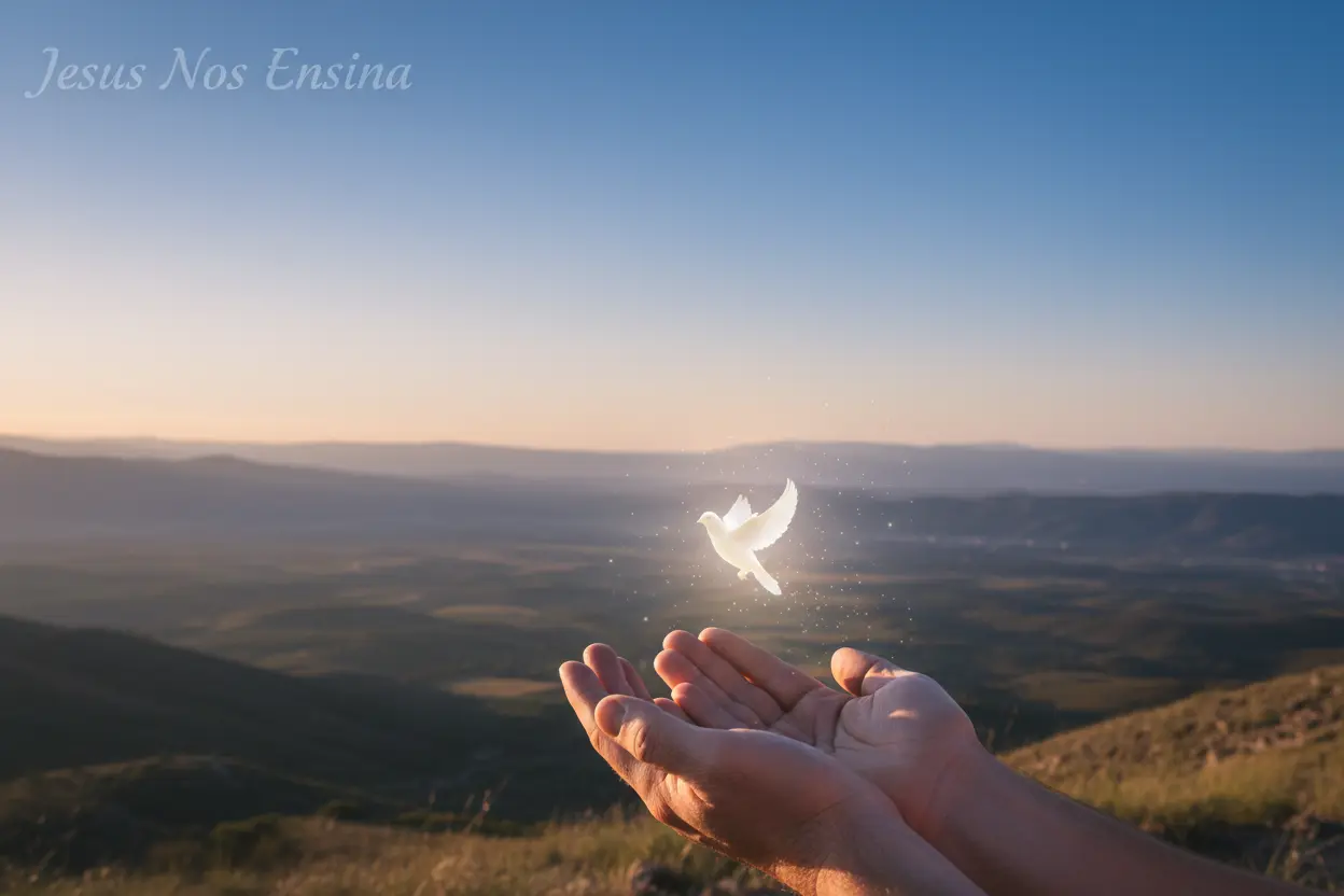 Libertação do Orgulho Espiritual Mãos soltando um pássaro, simbolizando a libertação do orgulho espiritual.