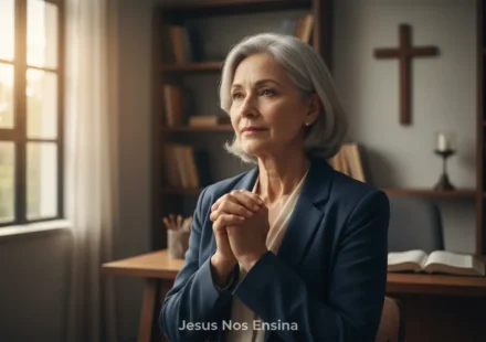 Liderança e Domínio Próprio: O Fundamento do Controle Espiritual Líder cristão orando com expressão de paz e domínio próprio.