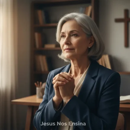 Liderança e Domínio Próprio: O Fundamento do Controle Espiritual Líder cristão orando com expressão de paz e domínio próprio.