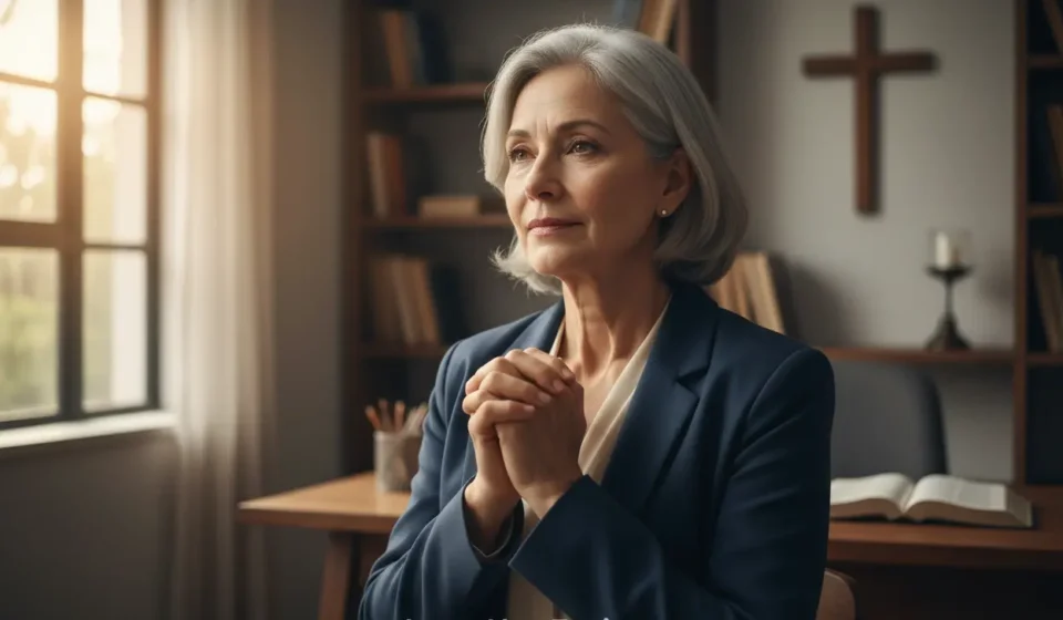 Liderança e Domínio Próprio: O Fundamento do Controle Espiritual Líder cristão orando com expressão de paz e domínio próprio.