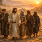 O Discipulado de Jesus: O Caminho de Quem Decide se Parecer com o Mestre Jesus caminhando com seus discípulos, representando o significado bíblico do discipulado cristão