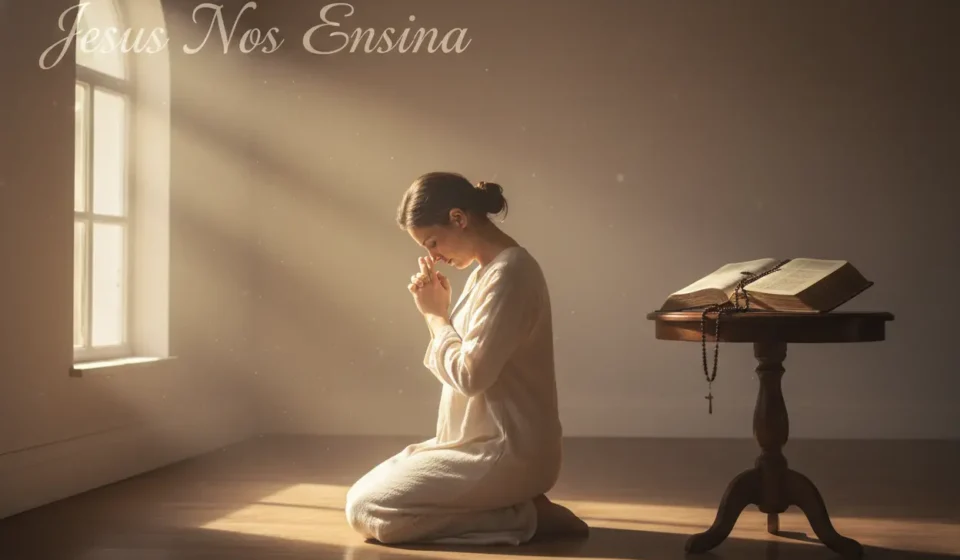 Como Discernir se um Sonho Vem de Deus? Sinais da Voz Divina Pessoa orando com Bíblia aberta, buscando discernimento