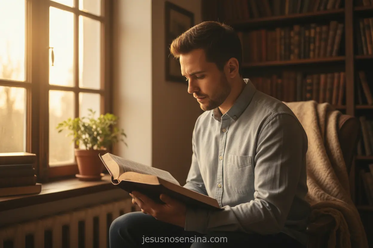Renovação pela Palavra de Deus Pessoa lendo a Bíblia em um ambiente tranquilo, simbolizando a renovação da mente.