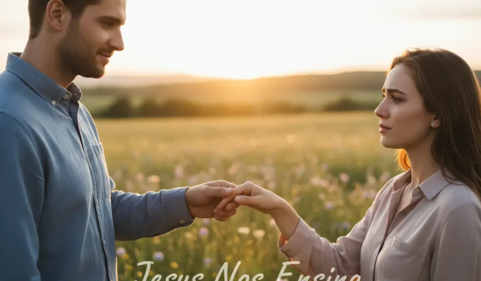 Duas pessoas se reconciliando, simbolizando a restauração de relacionamentos.