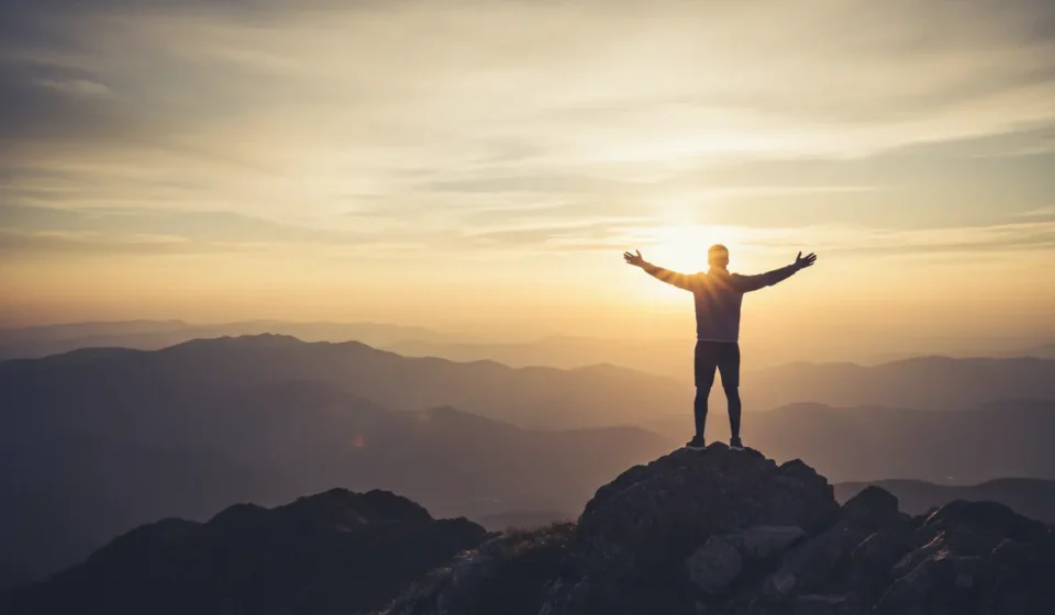 Insegurança Espiritual: Como superá-la e viver a fé com confiança Pessoa confiante em pico de montanha