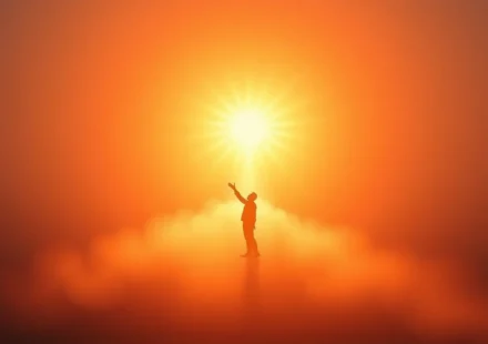 Mão iluminada por luz divina, simbolizando autoridade espiritual.