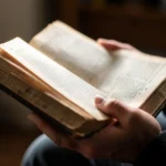 Além da Promessa: O Que Significa ‘Entregue ao Senhor’ em 1 Samuel 1:28? Mãos segurando uma Bíblia aberta, representando a autoridade da Bíblia na vida cristã.