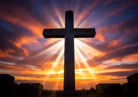 Cruz ao pôr do sol, poder divino
