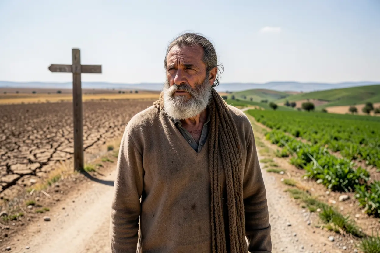 A Decisão de Elimeleque por Moabe Homem antigo contemplando a migração para Moabe