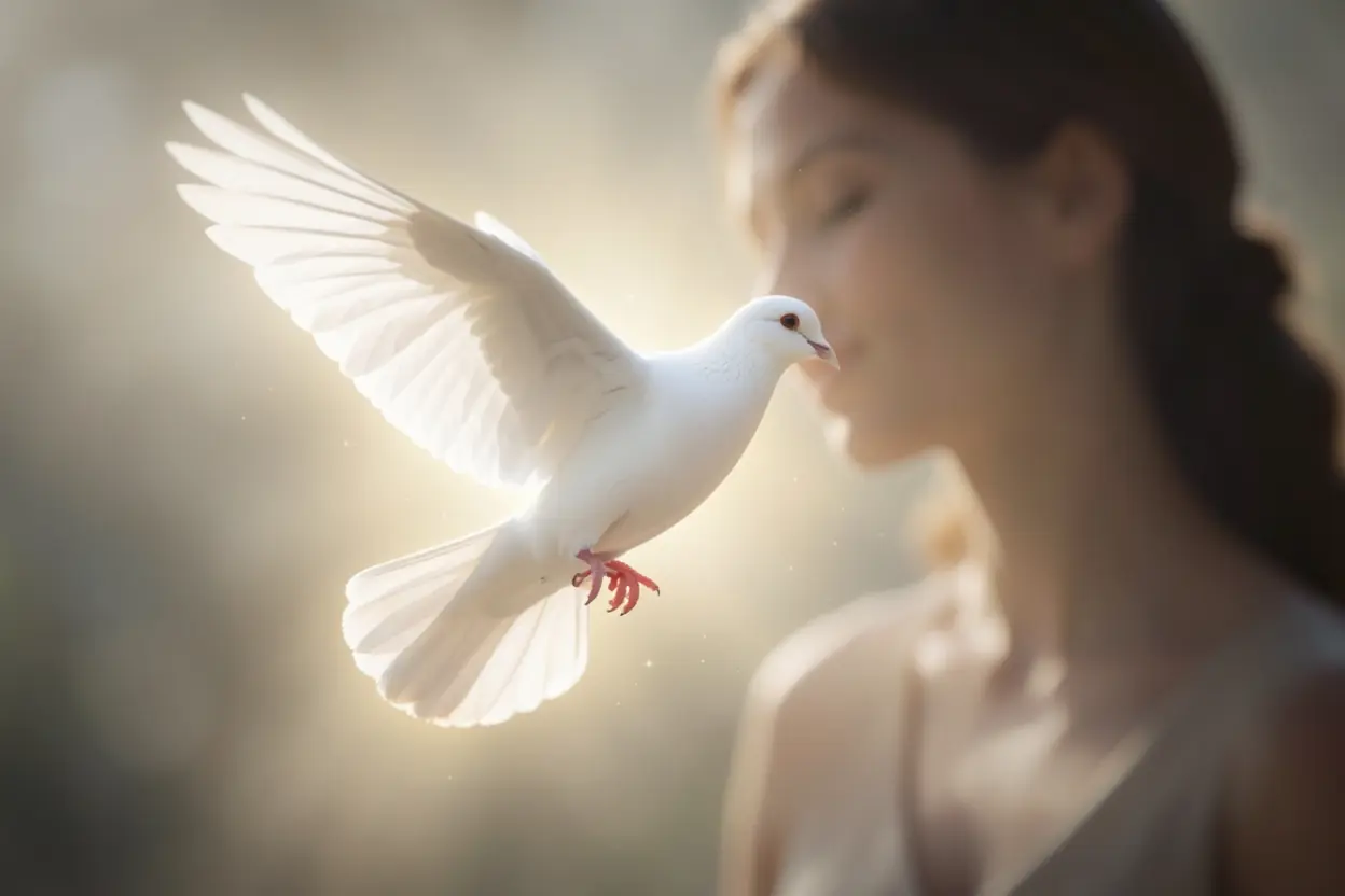 Pomba branca simbolizando o Espírito Santo na concepção.