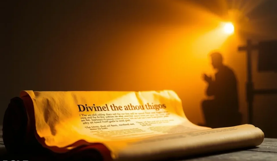 Antigo pergaminho iluminado, simbolizando a revelação da porção dobrada do espírito.