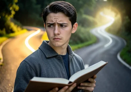 Jovem cristão em encruzilhada, simbolizando a decisão sobre a unção.