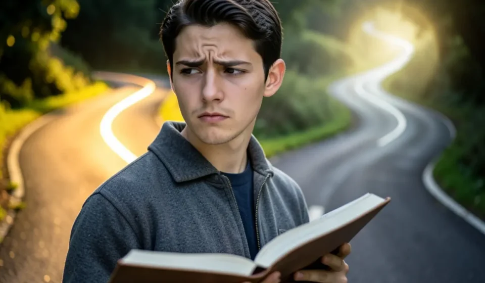 Jovem cristão em encruzilhada, simbolizando a decisão sobre a unção.