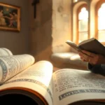 Rolos da Torá e uma pessoa cristã moderna, simbolizando a conexão teológica.