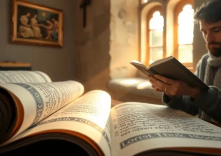 Rolos da Torá e uma pessoa cristã moderna, simbolizando a conexão teológica.