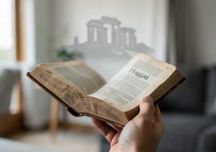 Mão segurando Bíblia aberta em Ageu 1:4