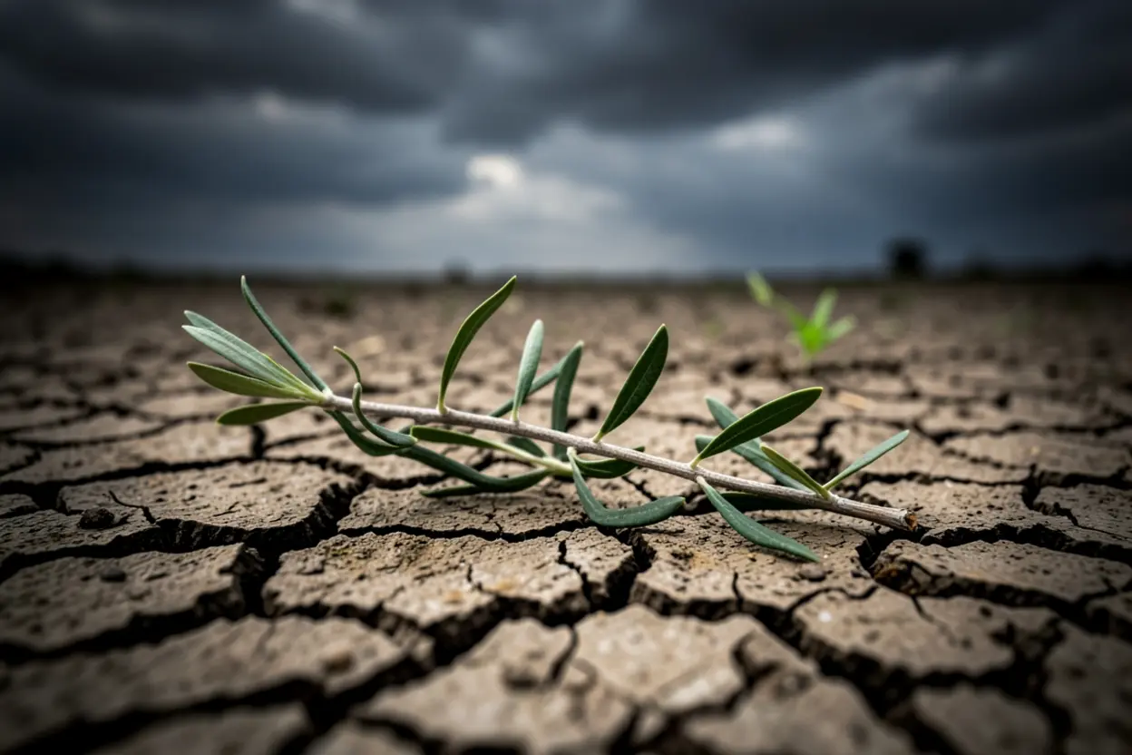 Ramo seco e broto verde, simbolizando o significado do nome Mara em Rute 1:20.