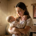 Ana segurando Samuel, uma imagem de gratidão e fé.