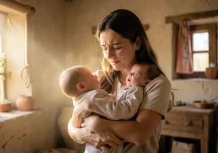 Ana segurando Samuel, uma imagem de gratidão e fé.
