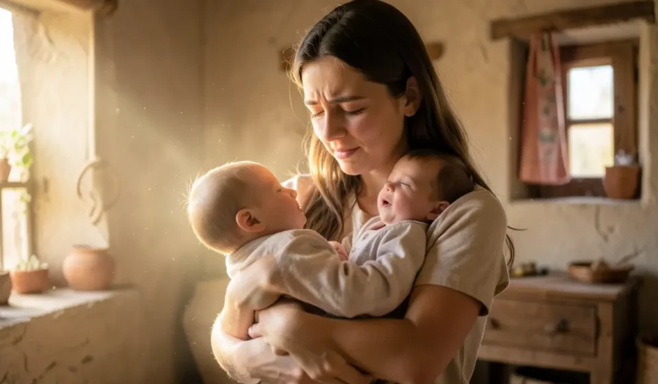 Ana segurando Samuel, uma imagem de gratidão e fé.