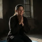 Mulher orando, entrega a Deus.