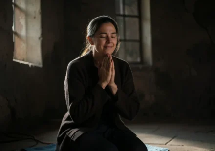 Mulher orando, entrega a Deus.