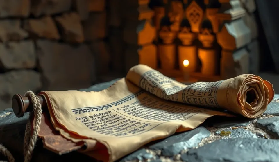 Pergaminho antigo com escrituras hebraicas