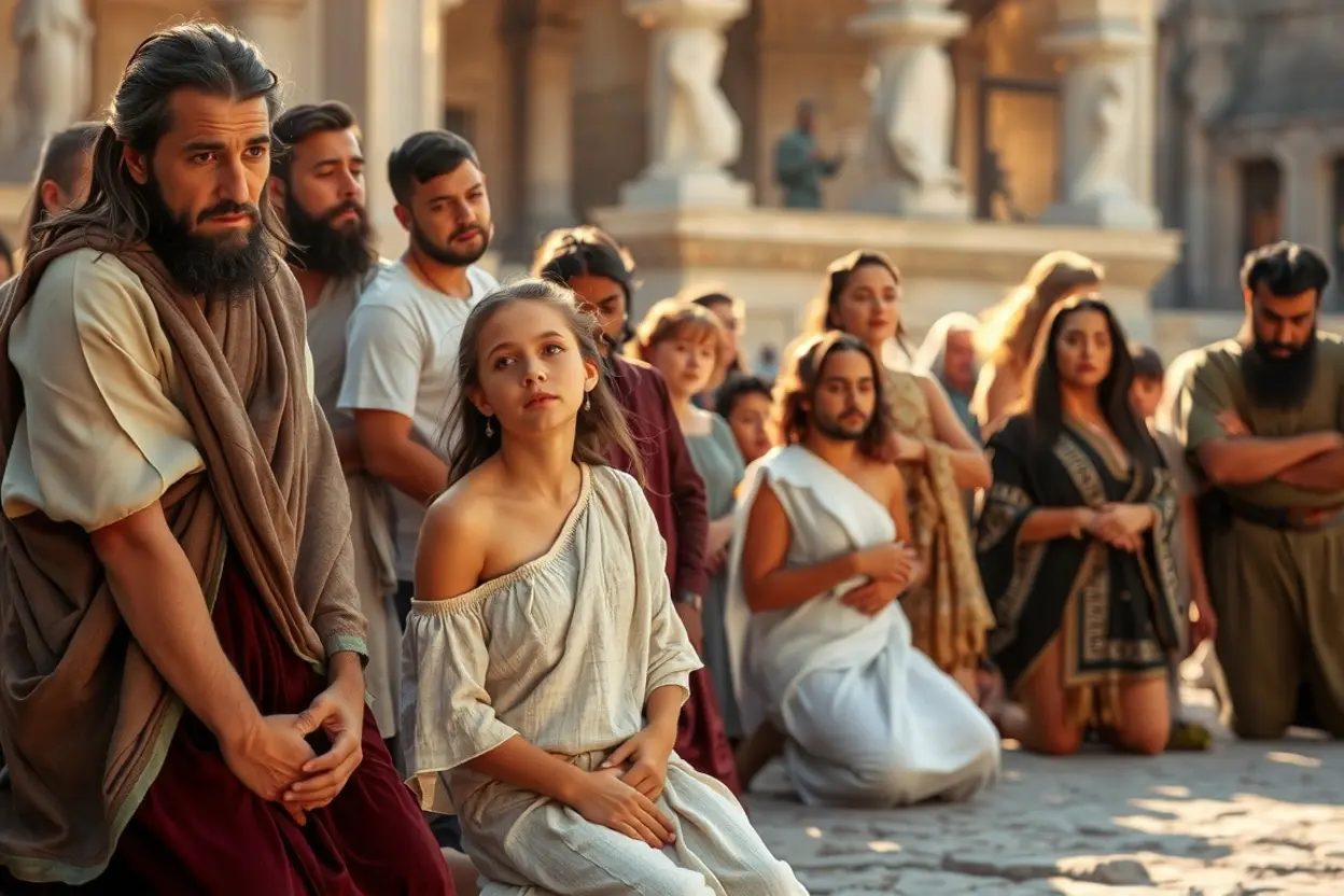 Cidadãos de Nínive em um momento de arrependimento coletivo.