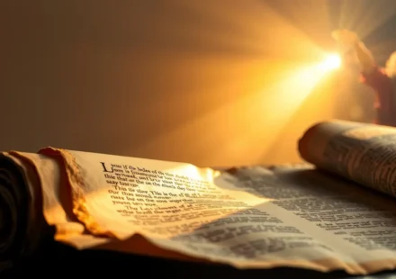 Pergaminho antigo iluminado, simbolizando Atos 1:1 e a ascensão de Jesus.