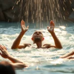 Pessoa sendo batizada, representando a aliança com Deus.