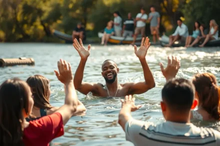 Significado Espiritual do Batismo: Viva a Nova Vida em Cristo Pessoa sendo batizada em rio, representando o **significado espiritual do batismo**.