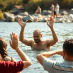 Pessoa sendo batizada, representando o testemunho público de fé.