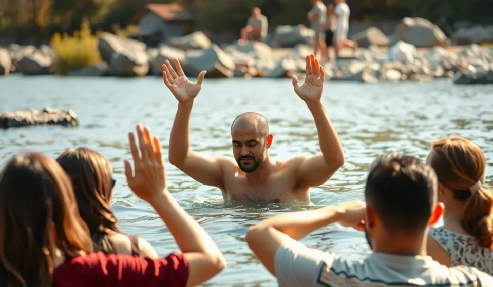 Batismo: O Testemunho Público de Uma Vida Gloriosa em Cristo Pessoa sendo batizada, representando o testemunho público de fé.