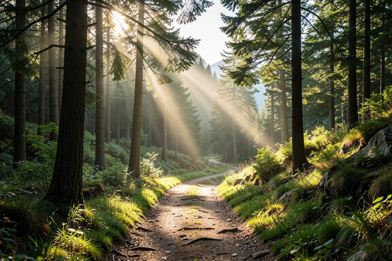 Caminho na floresta, jornada de fé.