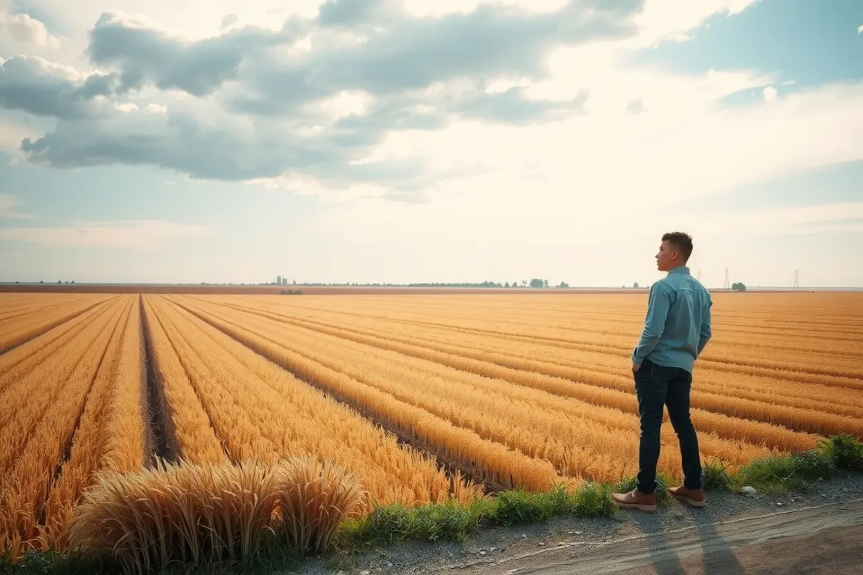 Campo da Fé: Risco e Recompensa Pessoa em campo fértil olhando o horizonte.