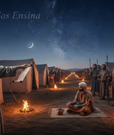 Homens sendo contados no acampamento israelita, simbolizando o censo em Números 1:1.