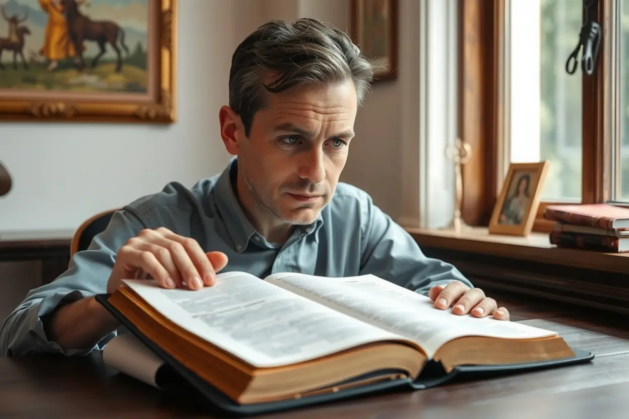 Homem estudando a justiça de Deus em Romanos 1:17