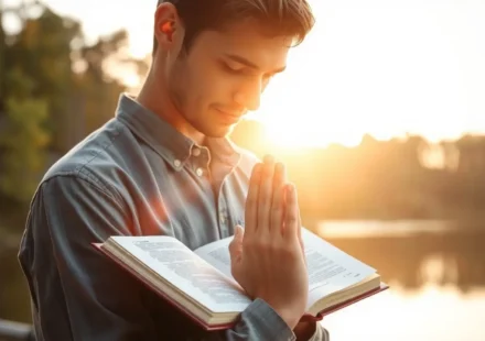 Pessoa em oração ao amanhecer, buscando comunhão profunda com Deus.