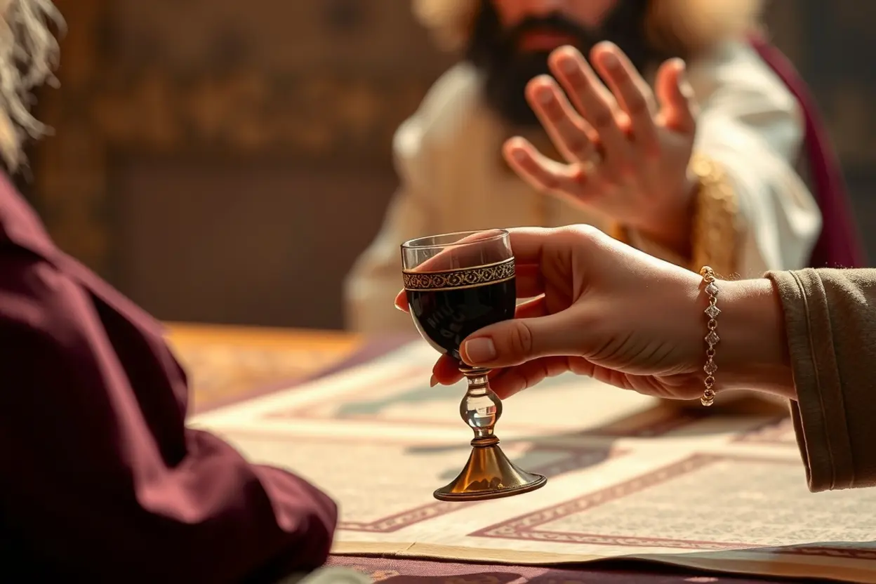 Copeiro persa servindo o rei com discrição