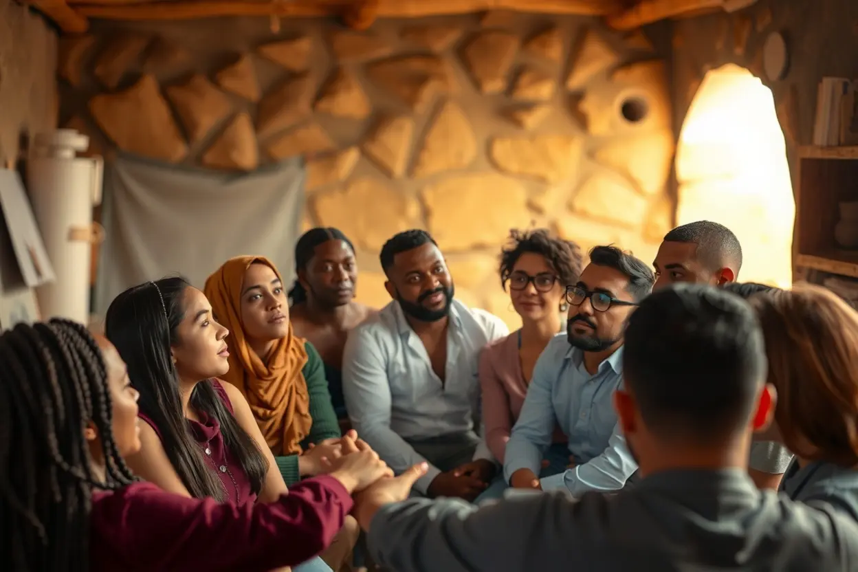 Grupo de pessoas em oração e reflexão sobre Sofonias 2:1