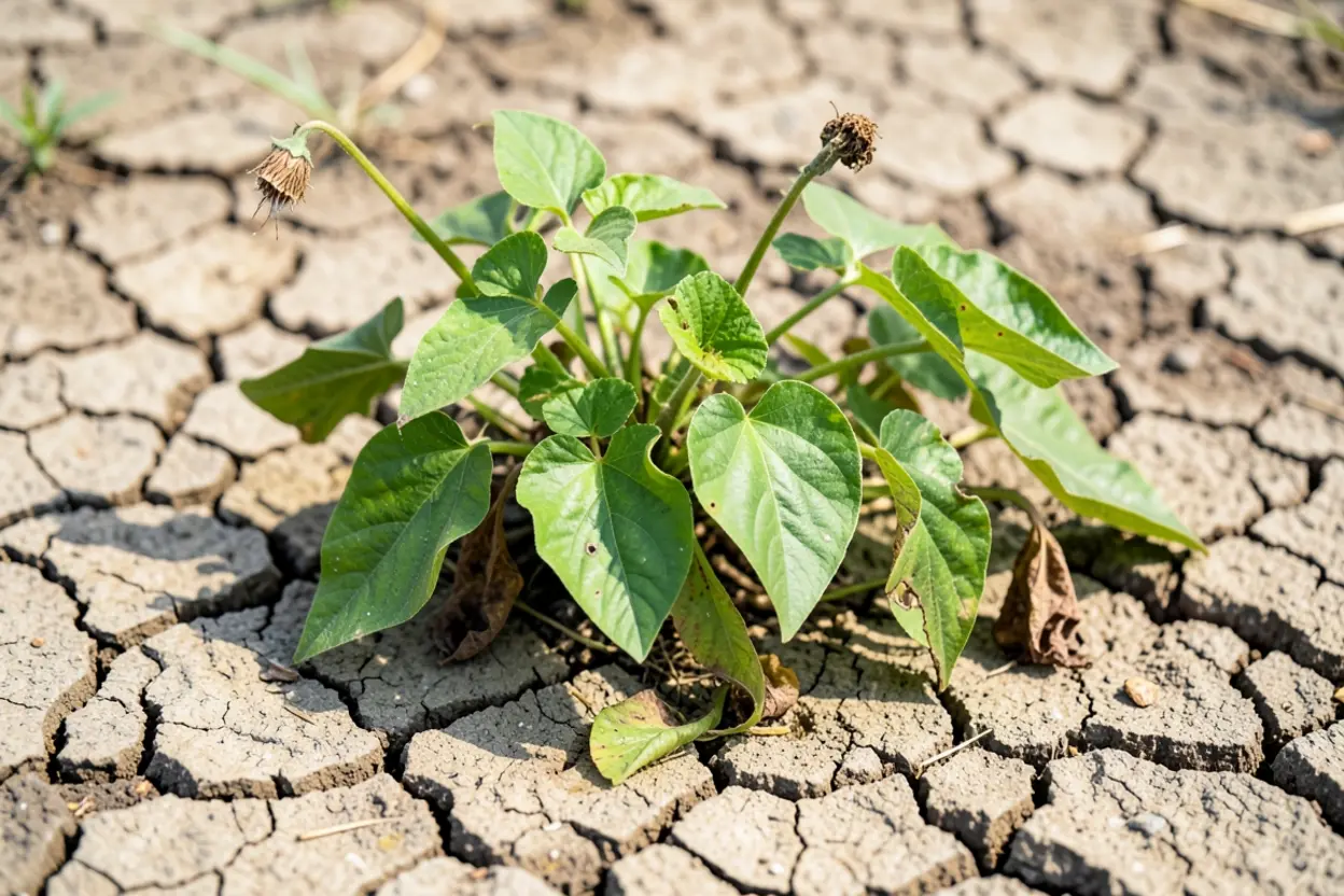 Planta murchando em terra seca, representando o impacto da negligência na fé cristã.